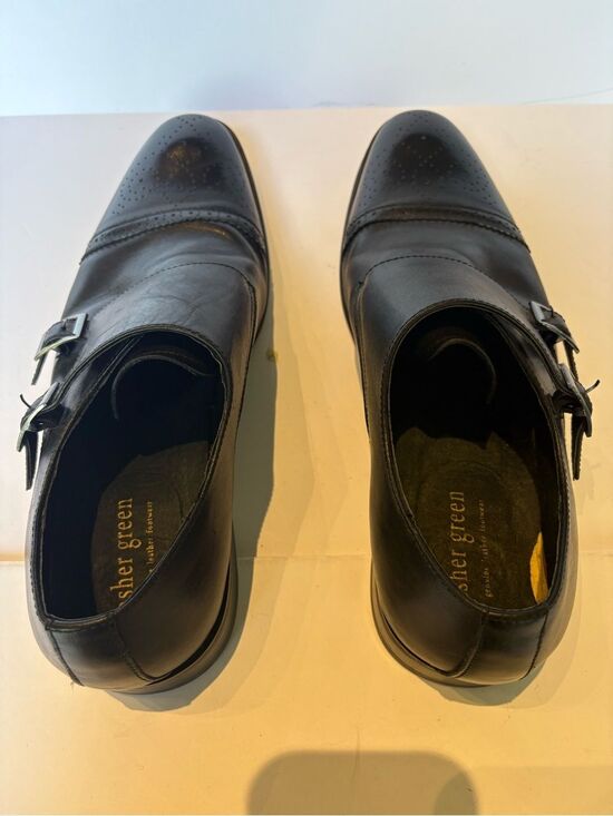 Asher Green Men\'s Black Leather Double Monk Strap Dress Shoes Size 12